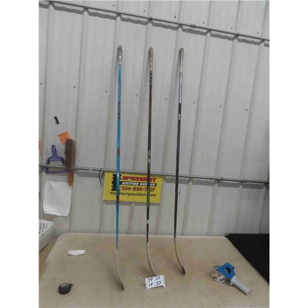3 Right Handed Hockey Sticks ; Warrior, AXS