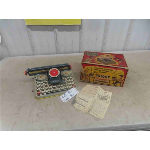 Unique Dependable Tin Typewriter with Box
