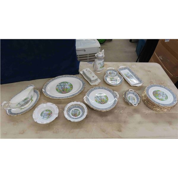 100 pcs Royal Albert Silver Birch China ; Plates, Bread + Butter Plates, Cups, Saucers,