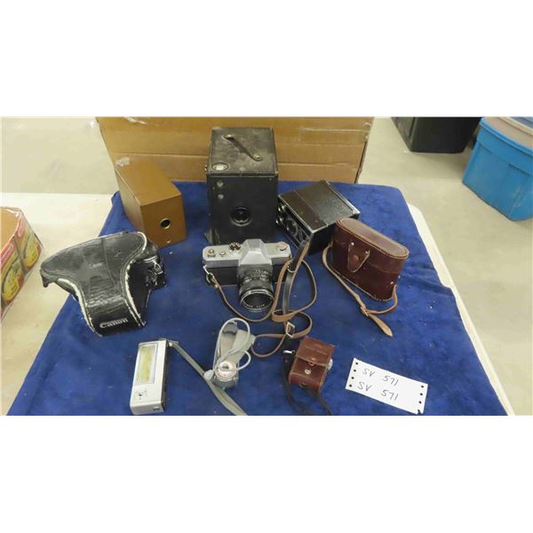 Vintage Cameras + Equipment ; Mamiya/ Sekor, Iloca Canon AE Cameras, Flasks,