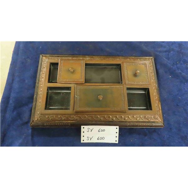 Victorian Desk Top Organizer - Brass + Wood 9.5" x 15.5"