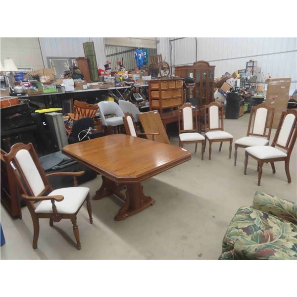 Oak Table 30" x 42" x 66" plus (1) 24" Leaf & 6 Chairs