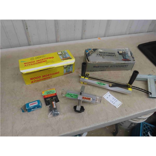2 Mortising Attachments, Broset Clamp, Hold Down Clamp, plus more