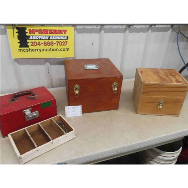  3 Wooded Tool / Storage Box -Wood One Vintage with Nails - Biggest 11" x 13" x 14" 