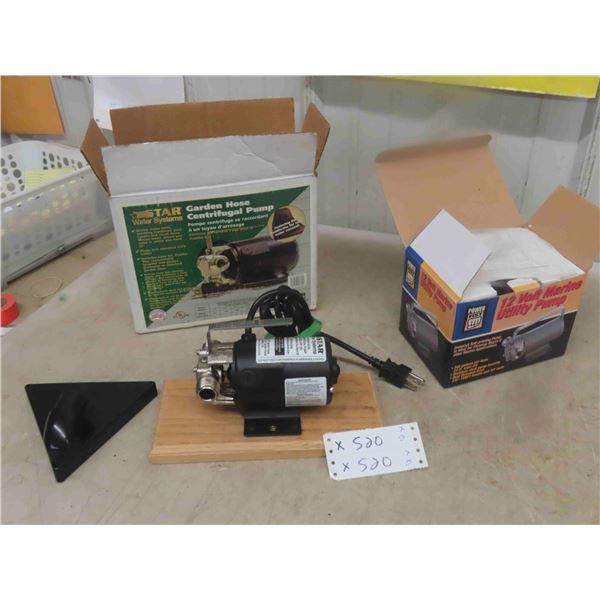 2 New Water Pumps ; Garden Hose Centrifugal Pump +  12 V Marine Utility Pump