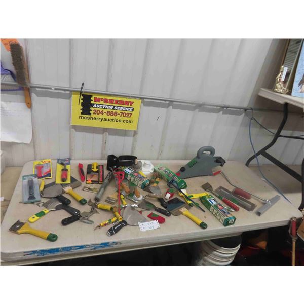 Quantity of Trowels + Scrapers, Paint Mixer, Brush Cleaner, Homax Taping Tool, 