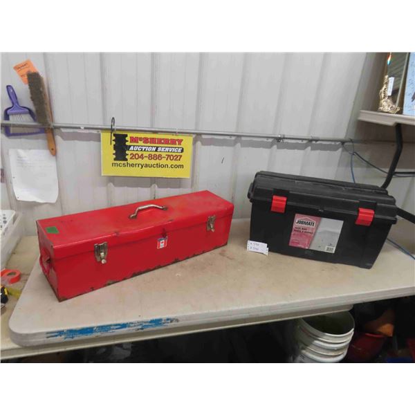 2 Tool Boxes ; Poly Jobmate 13" x 14" x 27" & Mastercraft Metal 9"x 9" x 32" 