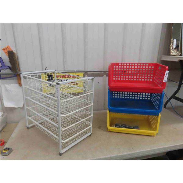 5 Metal Basket Organizers with Slide Out Basket 21" x 21" x 31" & 3 Plastic Stanley 