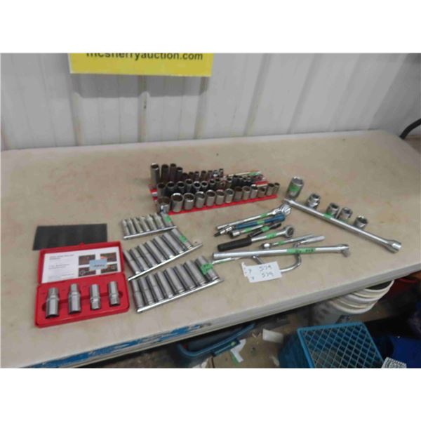 Sockets, Ratchets, Extensions, Strong Bar, Most 1/2" Some 3/8" + 3/4" , 4pc Stud