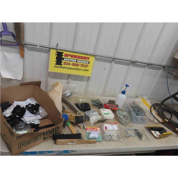 Mixture of Hardware, Garage Door Hardware, Braided Hose, Peg Board Hooks,