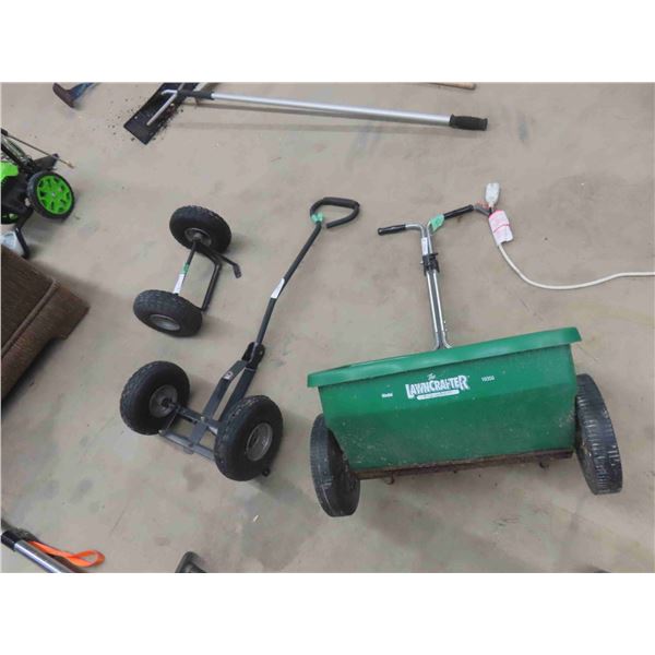 Lawn Crafter Model 10350 Fertilizer Spreader & 4 Wheel Chasis for Wagon