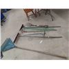 Image 1 : 6 Yard Items ; 3 Rakes, Scuffler, Potato Fork, Water Sprayer