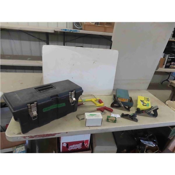 Tool Box with 3 Wood Planes, Hack Saw, plus more