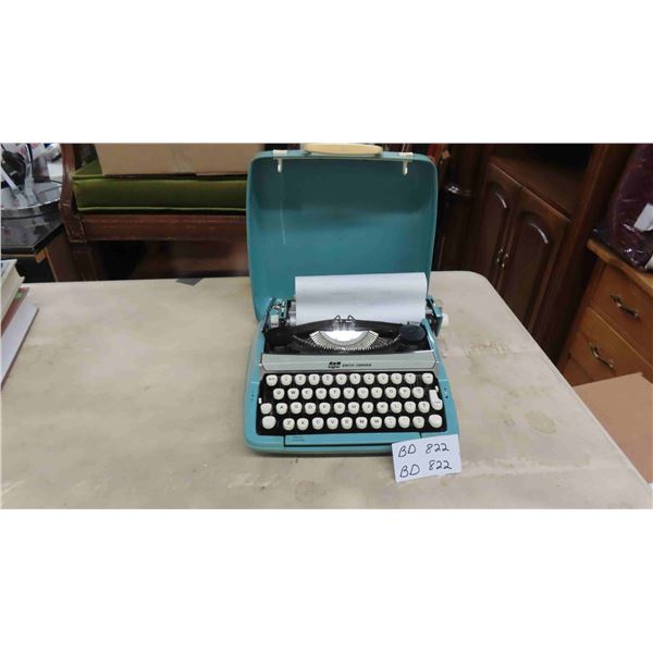 Vintage Mid Century Modern Portable Typewriter by Smith Corona , Light Blue/Green