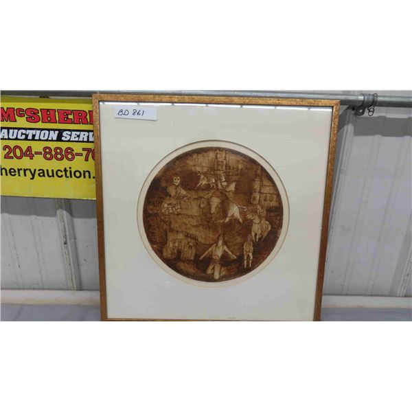 Early Winnipeg Etching Framed 20" x 20" Hand Signed + Numbered #2 of 10 - Shows