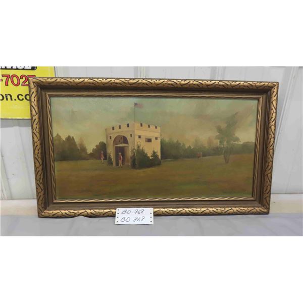 Late 1800s Oil Painting Hudson's Bay Company Fort Garry Gate by Geo W. Smith
