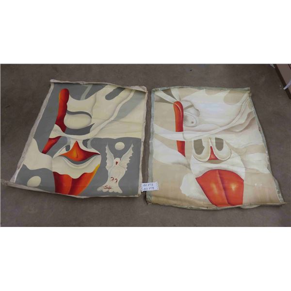 2 Vintage Mid Century Abstract Oil Paintings on Canvas 30"x 39" - signed