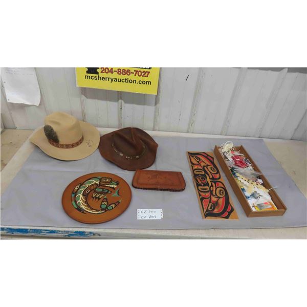 Leather Wallet/ Pouch, Cowboy Hats, Tribal Art(2), Sewing Notions