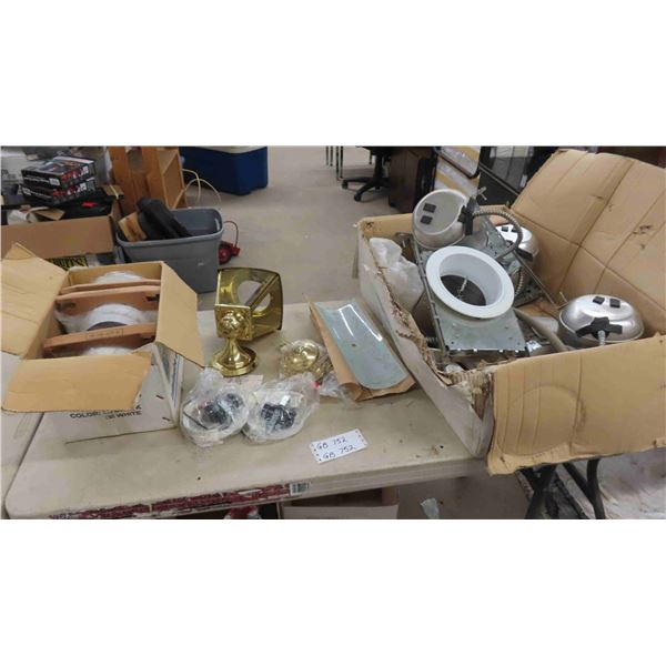 4 Pot Lights 6" with Trim Rings, Exterior Lantern Style Fixture, 2 Shades 6" x 13" 