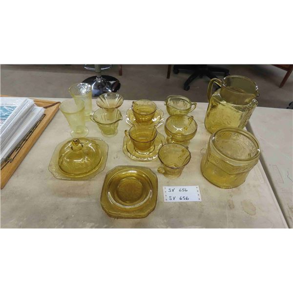 21 Pieces Amber Depression Glass