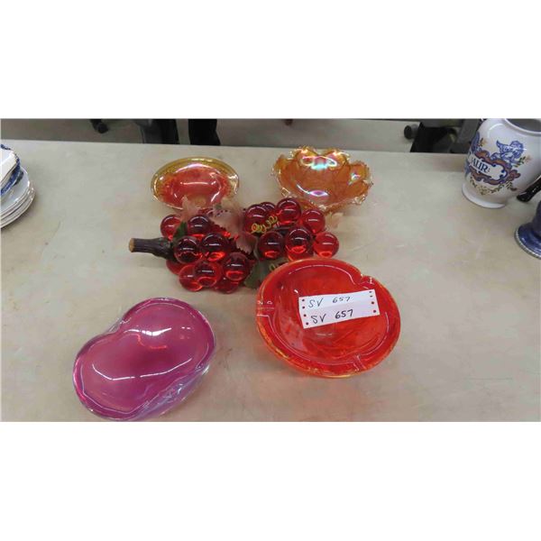 2 pcs Carnival Glass, Blown Glass,  Vintage Grape Centerpiece