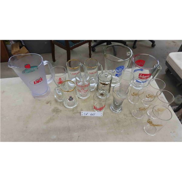 14 Glasses Including ; Carling Beer Mugs, Expo 67 + (3) Beer Pitchers; Molson Dry,