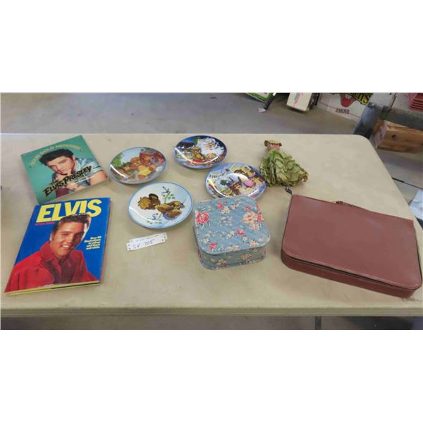 4 Collector Plates ; Punkinhead, 2 Elvis Presly Books, Vintage Mahjong Set in Case, 