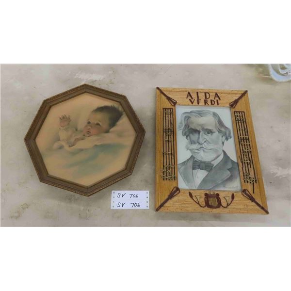 2 Interesting Pictures ; 13" x 13" & 12" x 16 