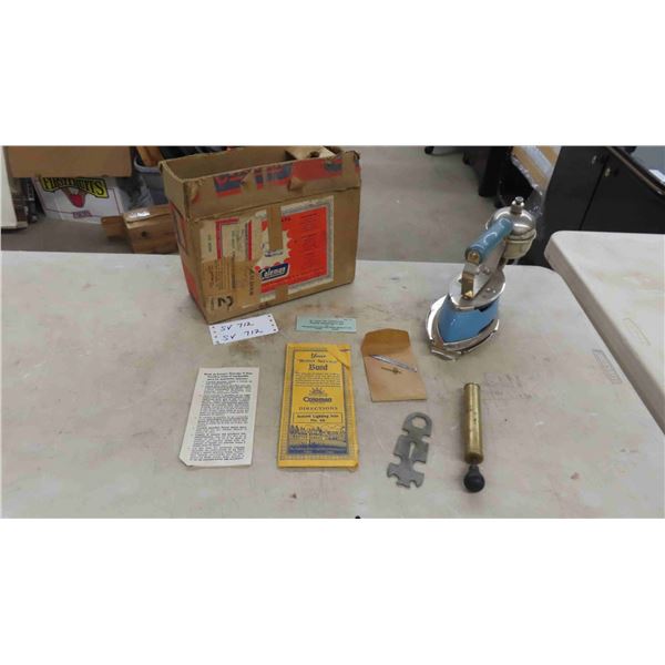 Vintage Coleman Instant Lighting Iron with Original Box, Directions, Pamphlets