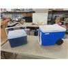 Image 1 : Coleman Picnic Cooler with Handle + Wheels & Rubbermaid Cooler
