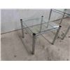 Image 5 : 2 End Tables - Chrome + Glass ; 20" x 20" x 22" & 16" x 16" x 17" 