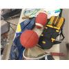 Image 4 : Storage Tub Full of Sports Items; Tennis, Badminton Rackets + Basketball, Footballs, 