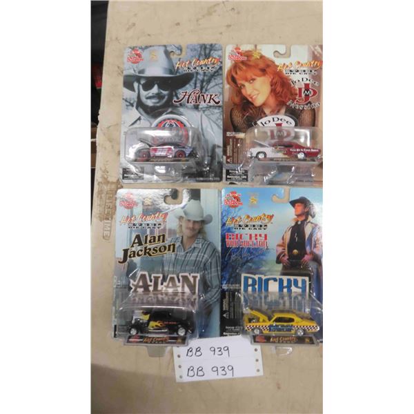 4 Hot Country Steel Diecast Car Collection : Alan Jackson, Hank Williams Jr, Rick Van 