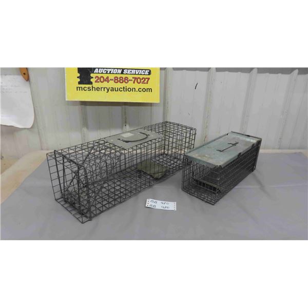2 Cage Traps - Larger One Works 24'' x 8'' x 8'' , Smaller One Missing Parts 6'' x