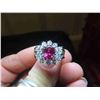 Image 6 : 14kt Gold Cluster Ladies Dinner Ring with Ruby + Diamonds Sz 6.5 Total Weight 7.6 gr.