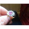 Image 7 : 14kt Gold Cluster Ladies Dinner Ring with Ruby + Diamonds Sz 6.5 Total Weight 7.6 gr.