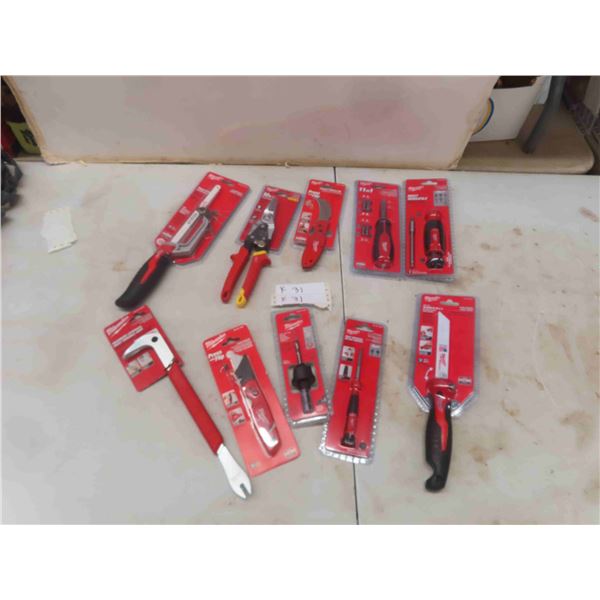 10 Milwaukee Tools; Flip Knife, 12" Nail Puller, Folding Utility Knife, 11 in 1 Multi Tool,