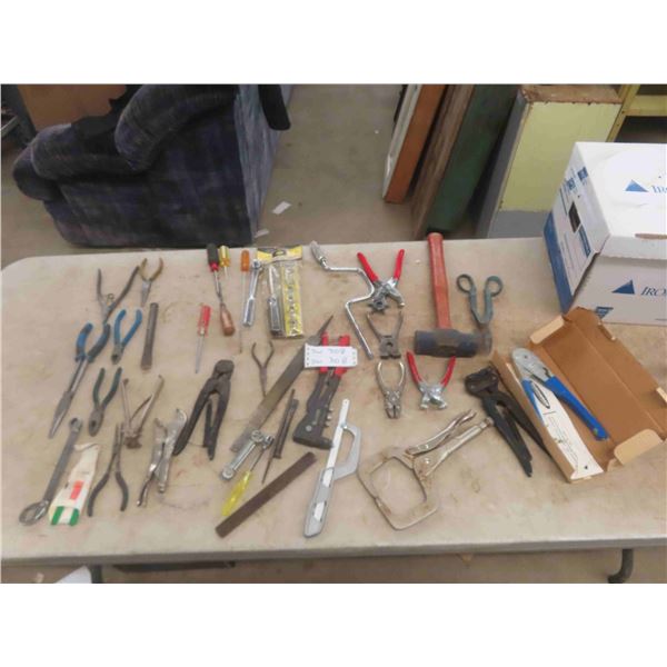 Chisel, Sledge Hammer, Crimpers, Ratchet, Sockets, Vice Grips, Long Nose Pliers,