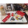 Image 1 : 2 Presses For Hand Drill, Odds n Ends of Tools ; Chalk Line, Tape Measure, Tool Tray
