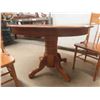 Image 2 : Oak Pedestal Table 30" x 42" with (1) 18" Leaf + 5 Press Back Chairs