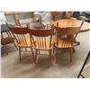 Image 8 : Oak Pedestal Table 30" x 42" with (1) 18" Leaf + 5 Press Back Chairs