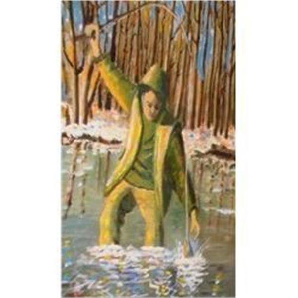 Pêcher à nouveau peinture par feu Robert Godin - Fishing Again painting by Robert Godin, deceased