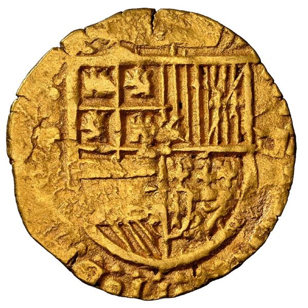 SPAIN, Seville, gold cob 1 escudo, Philip II, assayer Gothic D to right, mintmark S to left, NGC AU 