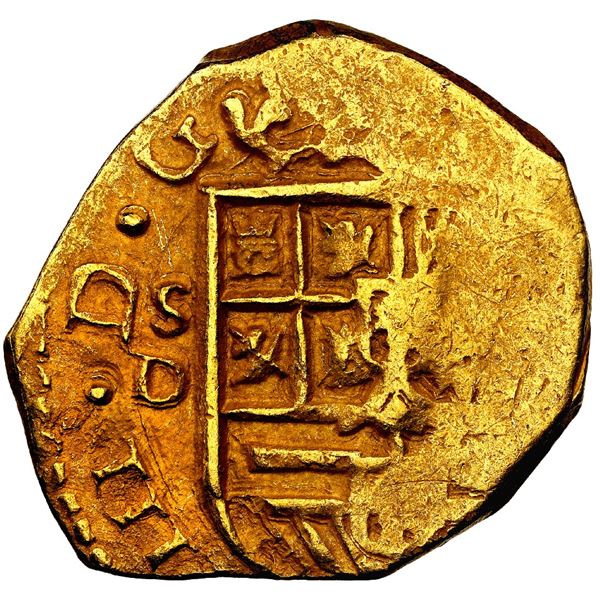 SPAIN, Seville, gold cob 2 escudos, Philip III, assayer D, NGC MS 61.