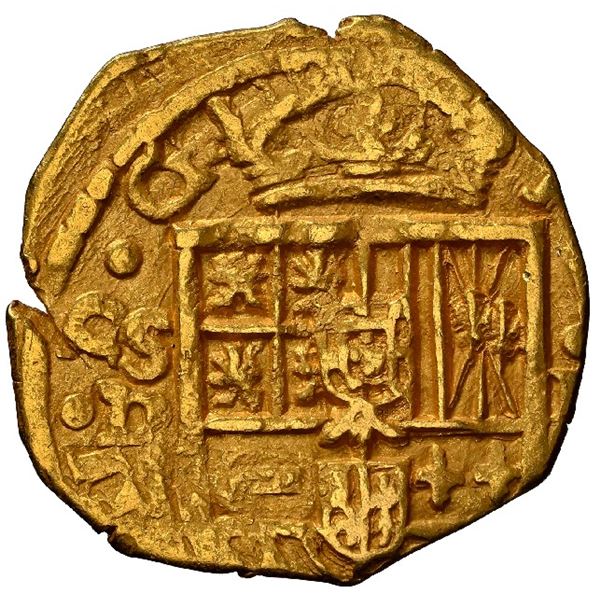 SPAIN, Seville, gold cob 1 escudo, Philip III, assayer D, NGC AU 53.