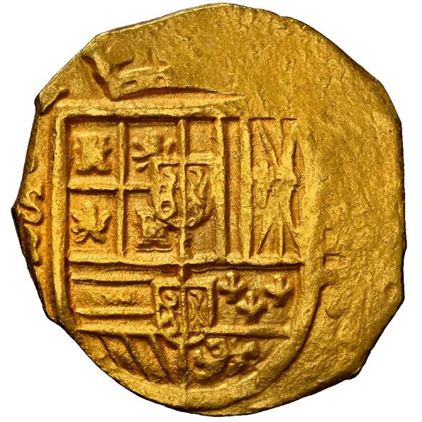 SPAIN, Seville, gold cob 4 escudos, Philip IV, assayer R below mintmark S to left, NGC AU 55.