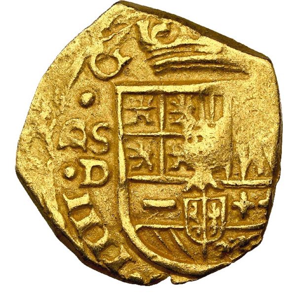 SPAIN, Seville, gold cob 1 escudo, 1623 D, rare, NGC MS 61, finest known in NGC census.
