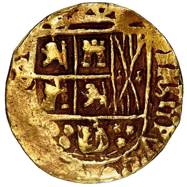 COLOMBIA, Bogotá, gold cob 8 escudos, 1744 assayer S below E to right, mintmark F below denomination