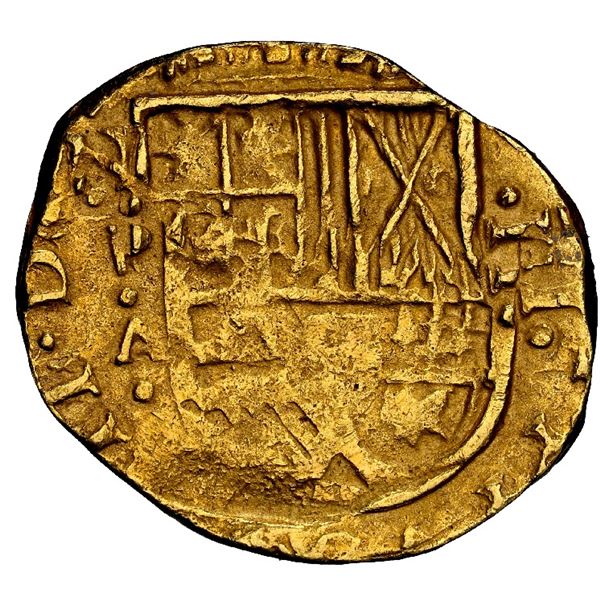 COLOMBIA, Bogotá, gold cob 2 escudos, 1636 A, NGC AU 58, ex- Mesuno Hoard  (stated on label).