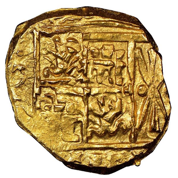 COLOMBIA, Bogotá, gold cob 2 escudos, Charles II (posthumous), no assayer (Arce), NGC MS 64 (1715 Fl